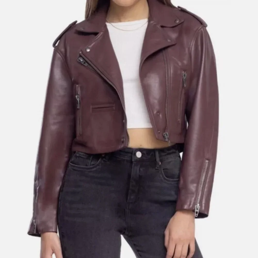 NWT  BLANKNYC Faux Leather Crop Moto Jacket- Head Over Heels / Plum - XS